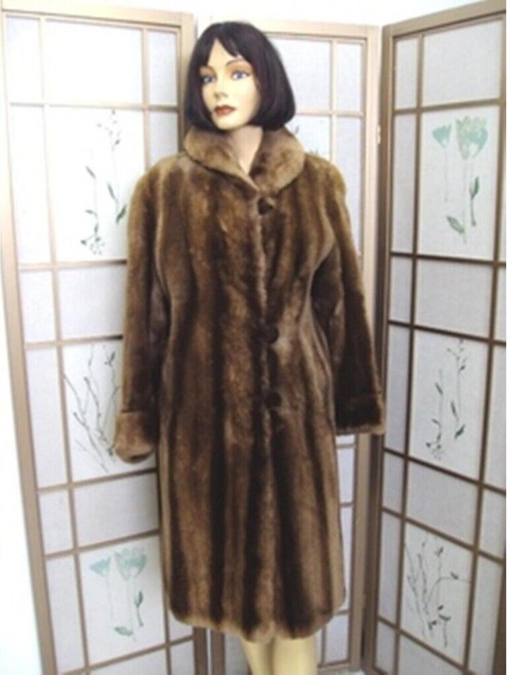 MINT BROWN SHEARED RACCOON FUR COAT WOMEN SZ 10